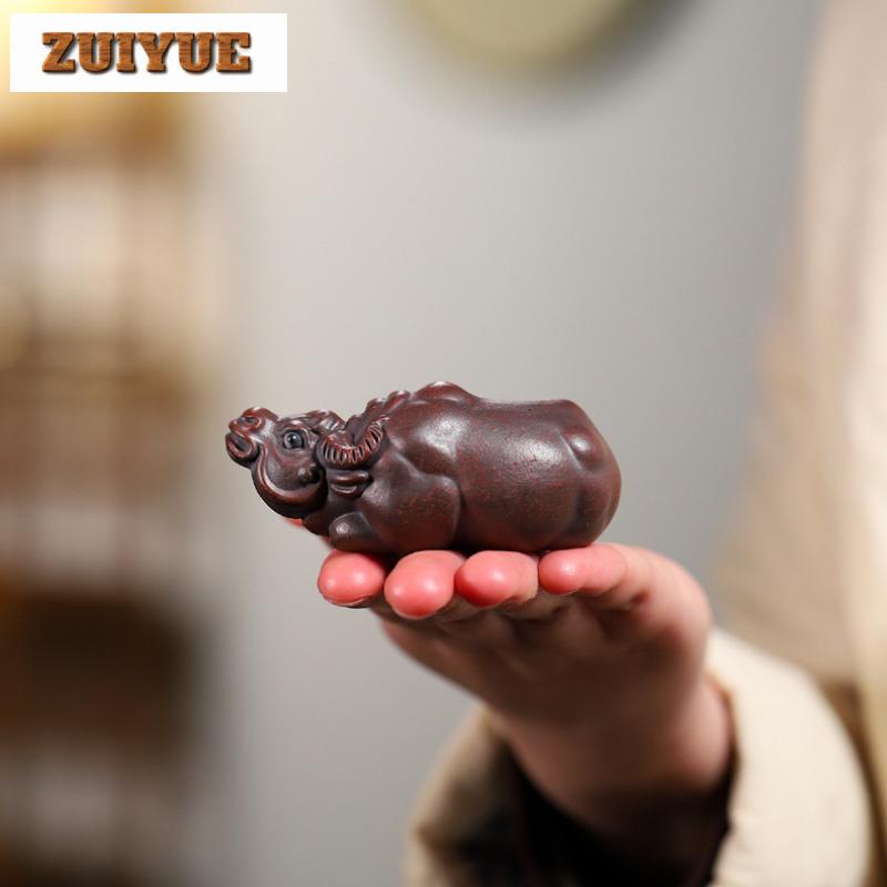Zisha Zodiac Wealth Cattle Tea Pet Retro Exquisite Miniatures Tea Figurine Play Toys Tea Statue Ornaments Tea Items Accessories