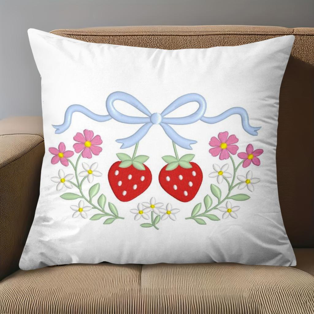 1 Pieces Embroidered Strawberry Floral Pattern Throw Pillow Polyester pillowcase, sofa decorative cushion cov Headboard Pillow