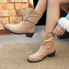 Autumn and Winter Mid-heel Thick Heel Round Head Stacked Boots Women's Sleeve Fashion Fashion Women's Boots