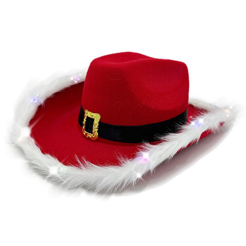 New Fashion Santa Claus Christmas Luminous Cowboy Hat Dance Costume Glowing Cowgirl Cap For Xmas Neon NightClub hat props