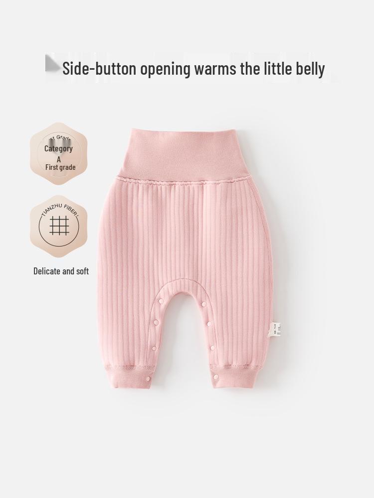 Autumn Quilted High-Waist Warm Pants for Newborns - Unisex Solid Color with Belly Protection