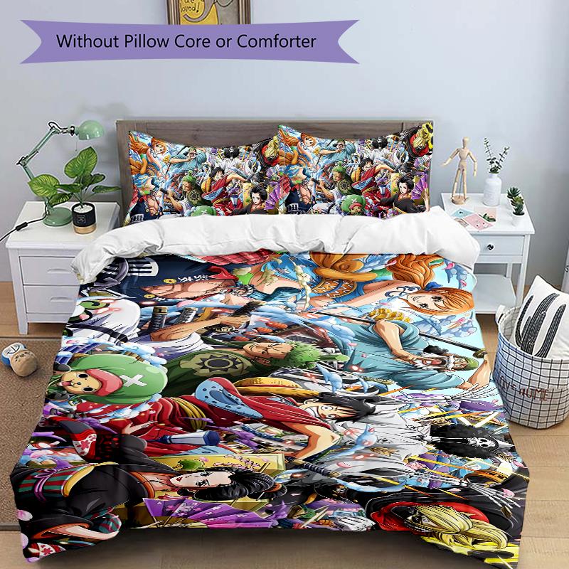 One Piece Adventure Printed 3pcs Bedding Set Soft Microfiber 1 Duvet Cover And 2 Pillowcases Home Bedroom Decor Xmas Gift K1779