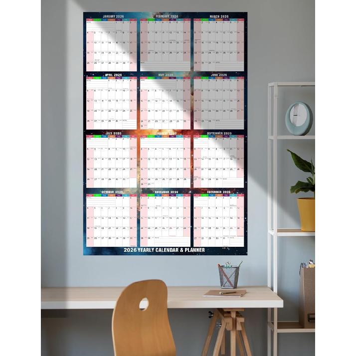 24x34" 2026 Large Wall Calendar - Reversible Yearly Planner, Horizontal & Vertical Layouts | Pre-Printed Holidays | Countdown Numbers, Office and