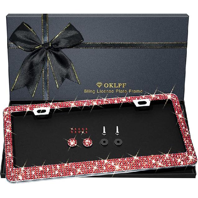Bling License Plate Frame for Women, 1PCS Sparkly License Plate Frames| Over 1200 Pcs 14 Facets Bedazzled Clear Glass Diamond Rhinestone Crystals