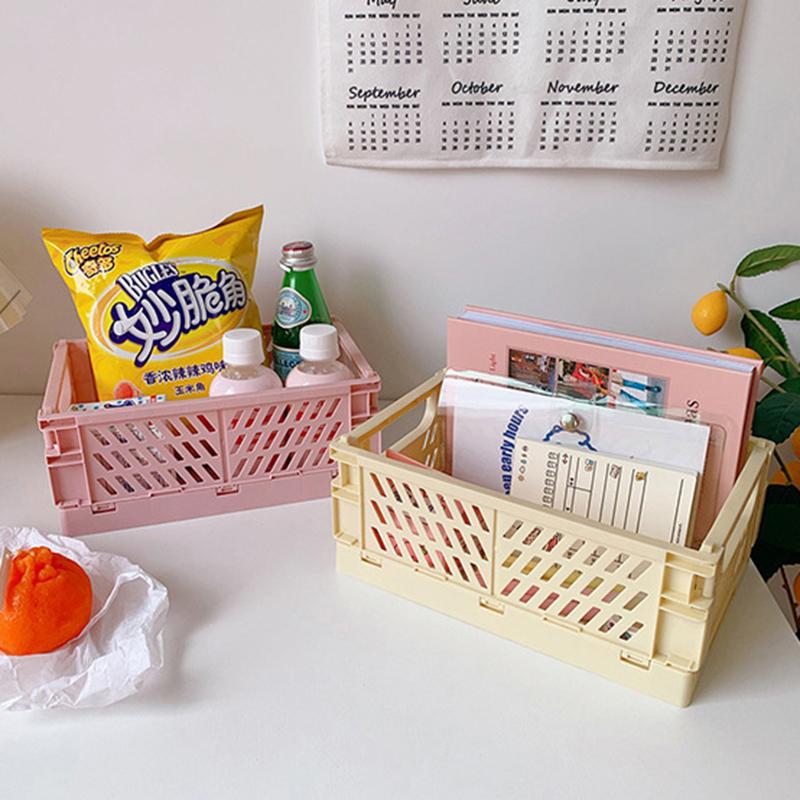 Mini Plastic Storage Box Collapsible Storage Container Desktop Cosmetic Basket