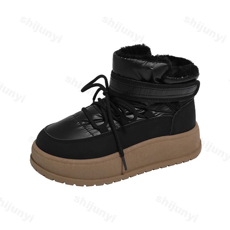 

Women s Fashion Warm Thick Velvet High Top Short Snow Boots Winter Versatile Plush Comfortable Non Slip Chunky Cotton Boots 35