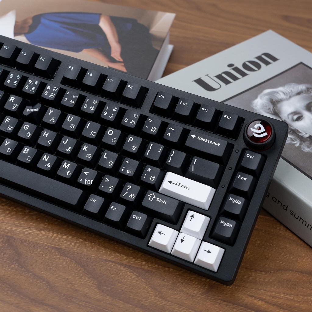 XVX "Minimalist Black" Keyboard Keycaps: Japanese, Korean, and Russian Engraved Opaque Black/White PBT.
