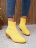 Single boots 2025 new large size autumn pointed French thick heel women's knitted Martin boots French style