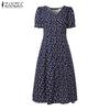 ZANZEA Women Casual V-Neck Summer Short Sleeve Print Dress