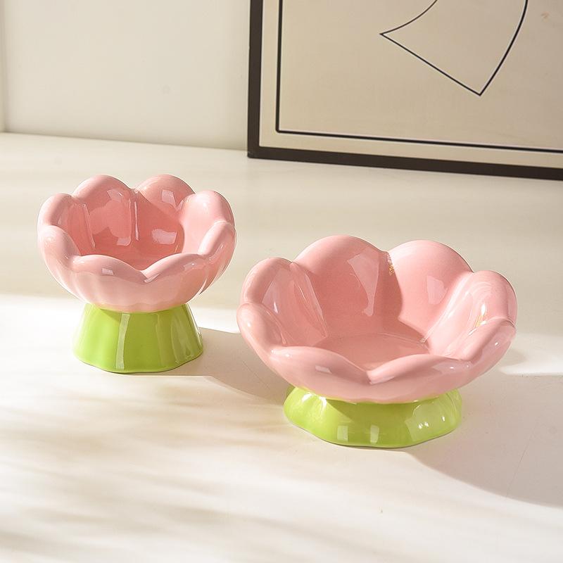 2024 Trendy High-Leg Ceramic Tulip Pet Bowl - For Cats & Dogs