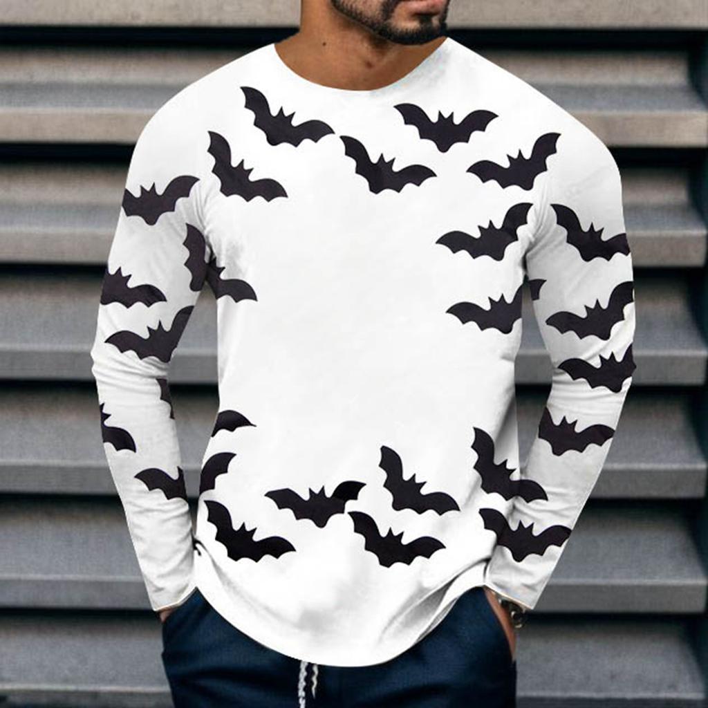 Spring and Autumn Round Neck 3D Bat Printed Top Fashionable Casual Long Sleeved Men's T-shirts