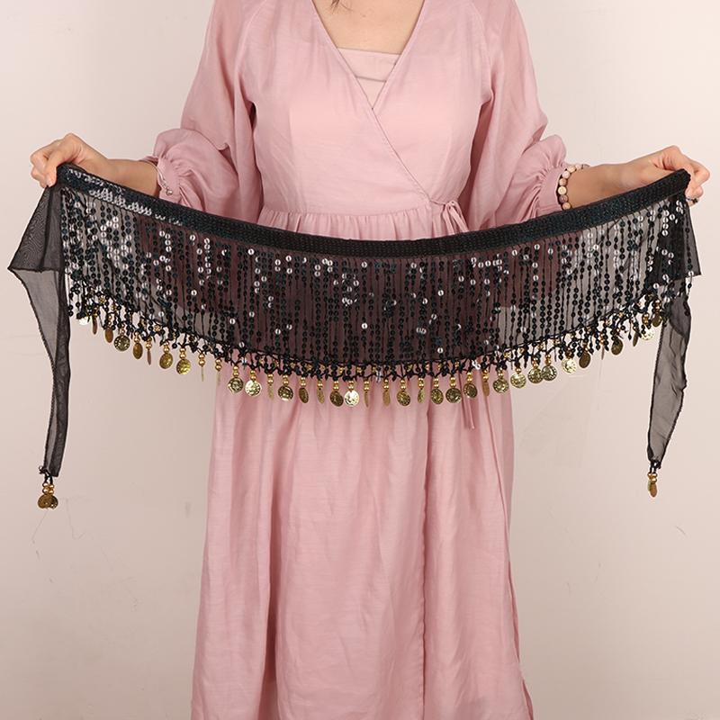 Belly Dance Waist Chain Boho Sequin Tassel Waist Belt Indian Dance Hip Scarf Jazz Dance Show Costumes With Dangling Sequins