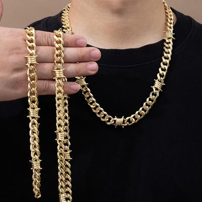 Trendy Men'S Fashion Street Men'S Jewelry Necklace Hip-Hop Style Chain Jewelry Cuban Alloy Necklace Bracelet Versatile Thick Chain