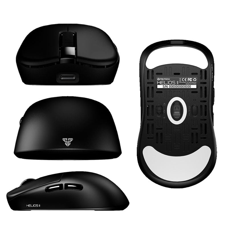 Fantech HELIOS II PRO 1K Kabellose Gaming-Maus, Leicht, PixArt 3395, 6 TTC Gold Optische Schalter, Zusätzliche Sohlen und Griffe, Schwarz, Kabelgebunden/2,4 GHz, (55g), Sensor,