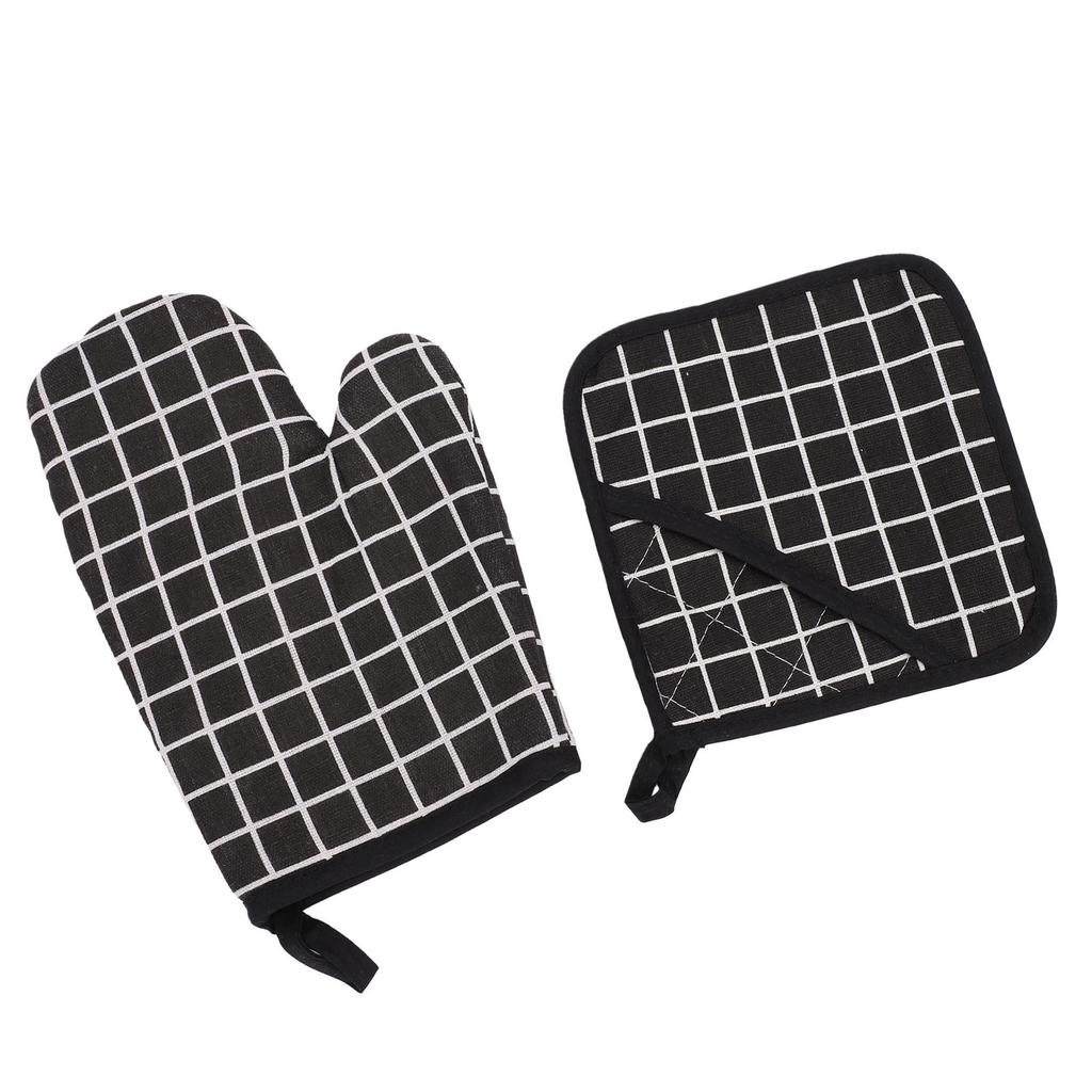 Oven Mitt Pot Holder Set Anti Scald Heat Proof Thickened Cotton Oven Mitten with Hot Pad for Kitchen Baking