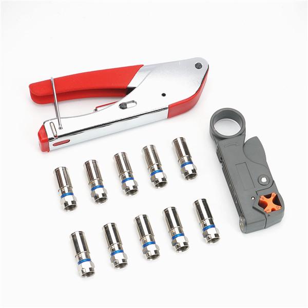 Compression Tool Kit RG59 RG6 Coaxial Crimping Tool Dual Blade Coaxial Cable Stripper With 10F Conne