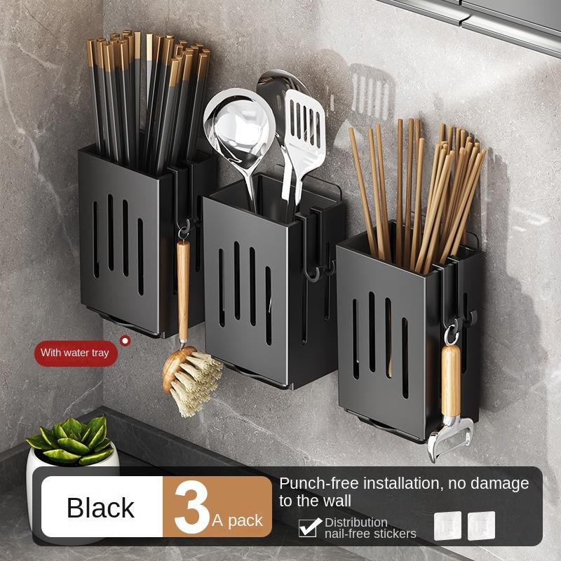 Punch-Free Basket Chopsticks Holder Kitchen Rack Wall-Mounted Household Spoon Chopsticks Cage Chopsticks Storage Box Drain Hanger