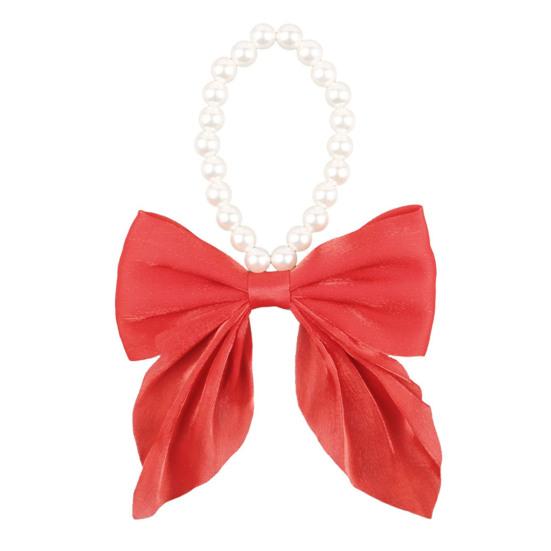 Pet Cat Dog Collar Lovely Red/Black Large Bow Collar Elastic Faux Pearl Necklace Pet Fashion Neck Decorative Accessories for Kitten Puppy