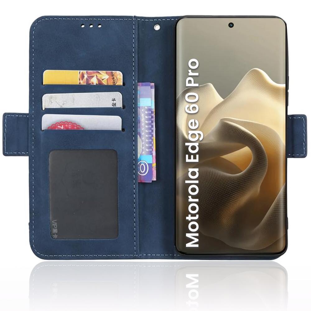 Motorola Edge 60 Pro Flip Case - Card Slot Wallet, Blue