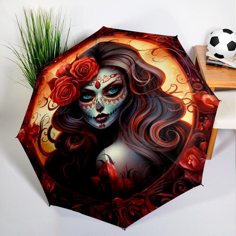 

Sugar Skull Rose Umbrella Automatic Open/close, Sturdy Iron Frame & 8-Rib Structure, Umbrella for Women & Men, Christmas Gifts
