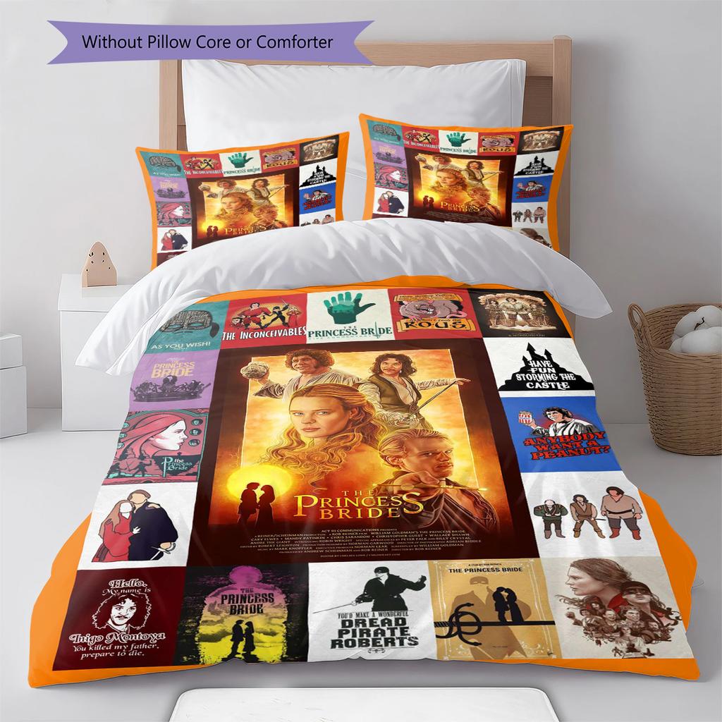Movie Puzzle Pattern Bedding Quilt Set Quilt Cover Pillowcase Home Decoration Gift (1 * duvet cover + 2 * pillowcase, without core)