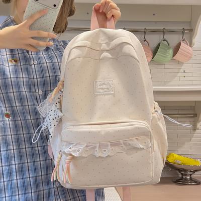 Mochila Escolar Coreana Viento Crema Encaje Niña Dulce Mochila Estudiante de Primaria Versátil Escuela Viaje Ligera Bolsa Escolar Niña