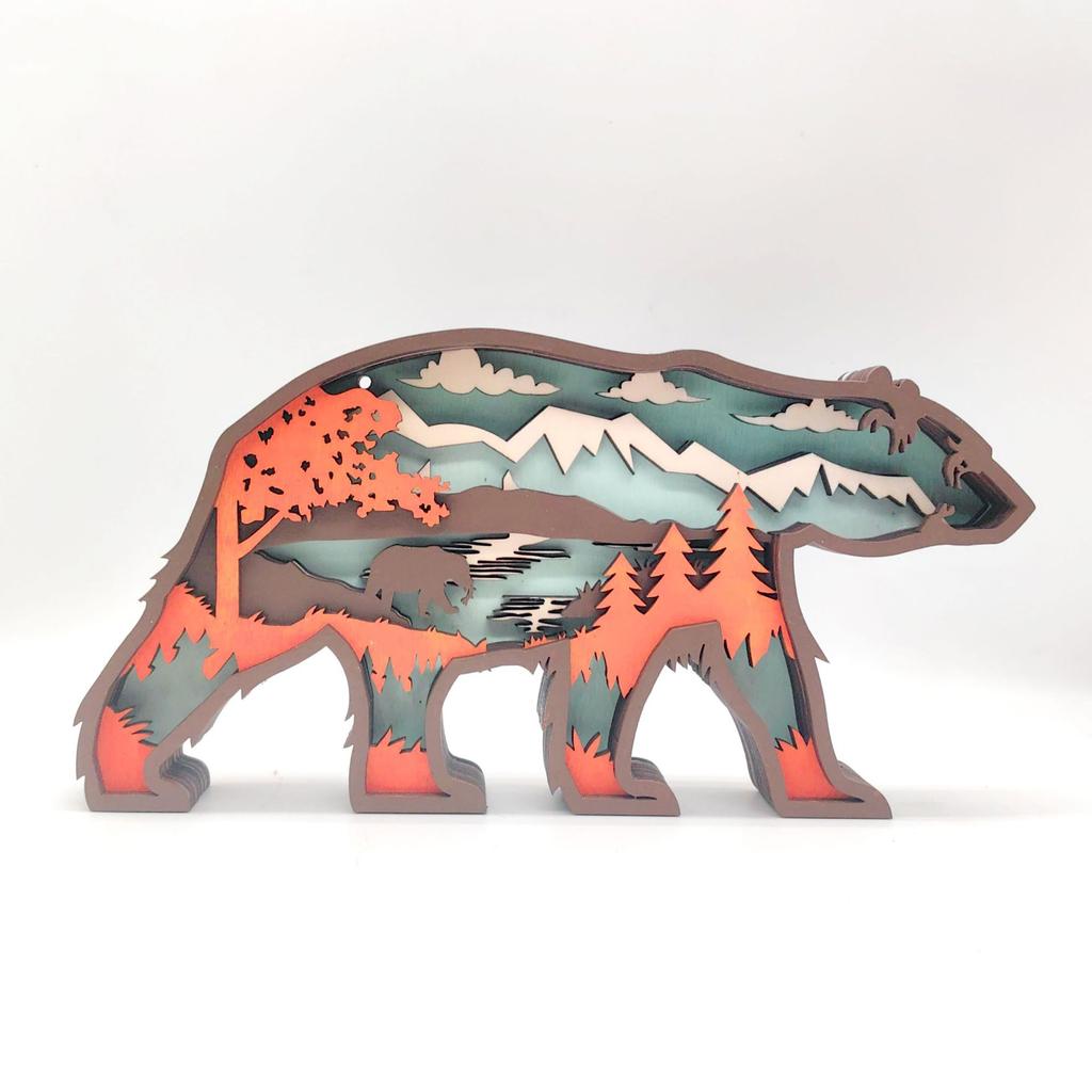 2025 New Nordic Style Creative Wooden Carving Ocean Forest Animals with Lighting Wood Crafts Ornaments Home Accessories