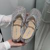 Fashion Luxury Crystal Rhinestone Fishnet Ballet Flats Woman Brand Design Rivet Studs Mesh Mary Jane Shoes Ladies Summer Hollow Loafers