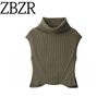 Zbzr Autumn New Women Clothes Western Style Fashion Solid Slim Fit Turtleneck Sleeveless Knit Vest 6771118