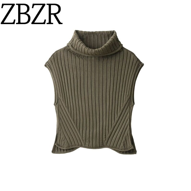 Zbzr Autumn New Women Clothes Western Style Fashion Solid Slim Fit Turtleneck Sleeveless Knit Vest 6771118