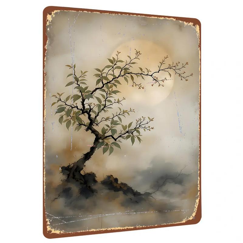 

Chinese Bonsai Tree Moon Custom Metal Wall Art Traditional Style Iron Painting Home Decor 20x30cm（7.8x11.8inch）