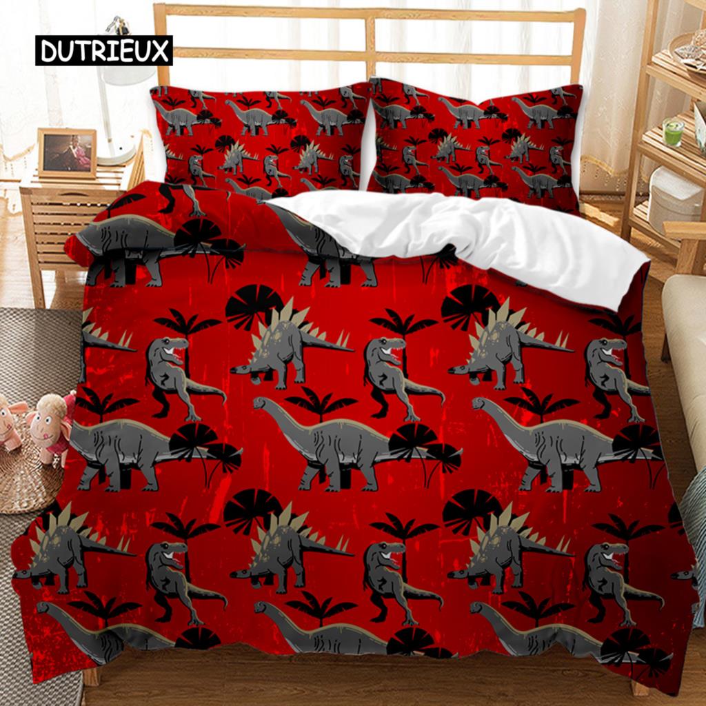 Dinosaur Duvet Cover Set Dinosaurs T-Rex Jurassic Dino Fossil Dinosaur Bedding Double Queen King Size Soft Polyester Qulit Cover