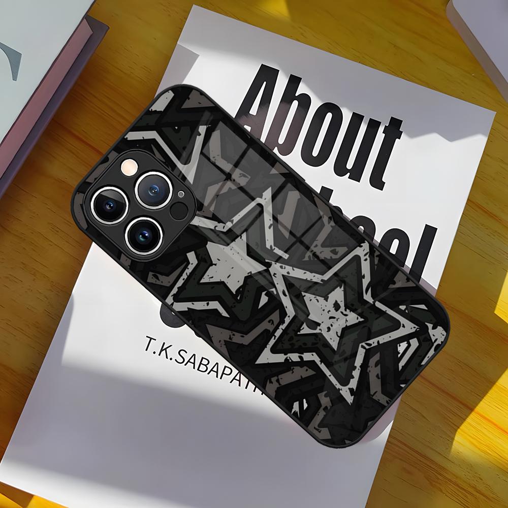 Fashion INS Stars Phone Case Glass Cover For IPhone 17 15 Pro Max 14 Pro 16 12 11 13 Mini X XR XS 8 7 Plus SE