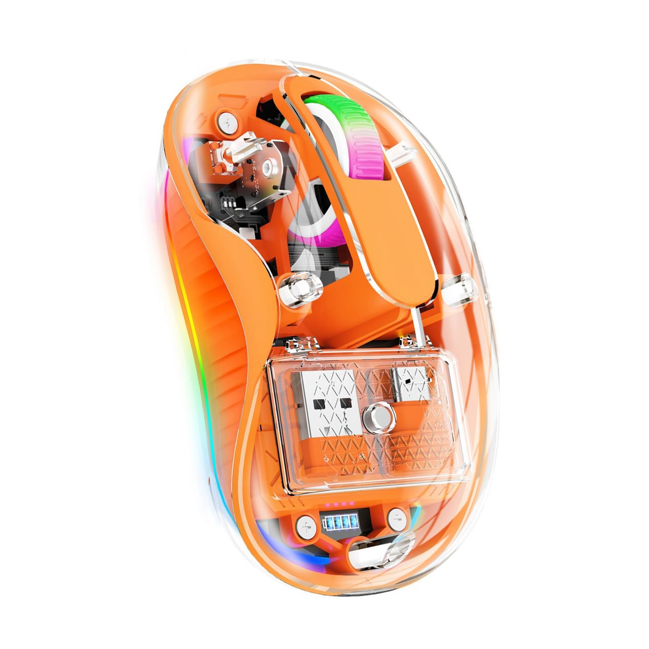 

Wireless Bluetooth C with LED Breathing 5 Compatible with iOS13 and Windows and Microsoft 2.4GHz Mouse, 3-Mode, USB-A & Compatible, Transparent, помаранчевий