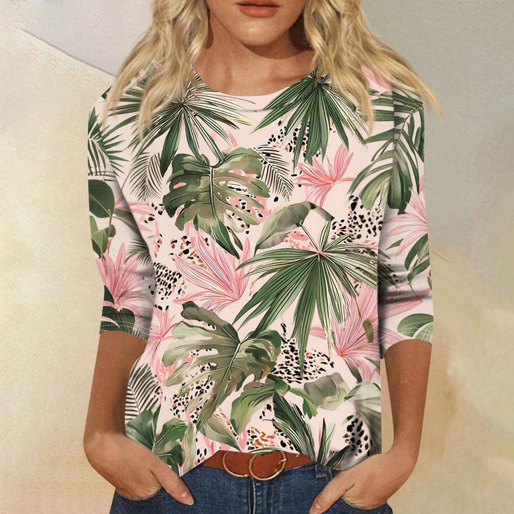Womens Spring Tops Summer Shirts for Women Casual Crewneck Printed Blouse Womens Summer Shirts Loose Fit Lightweight Style