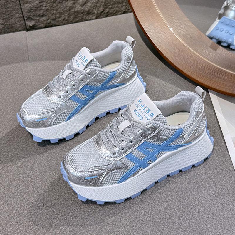 Thick-soled inner height-increasing mesh shoes women's breathable mesh Forrest Gump shoes 2025 new popular sports and leisure height-increasing da