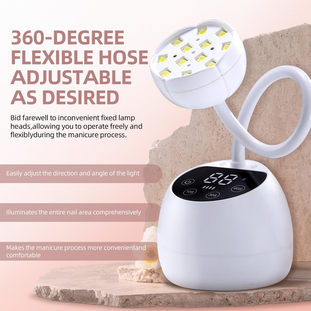 Cordless Nail Lamp LED UV Nail Dryer Rechargeable Auto Sensing Touch Control Fast Drying Nail Light 360° Bendable Table Lamp