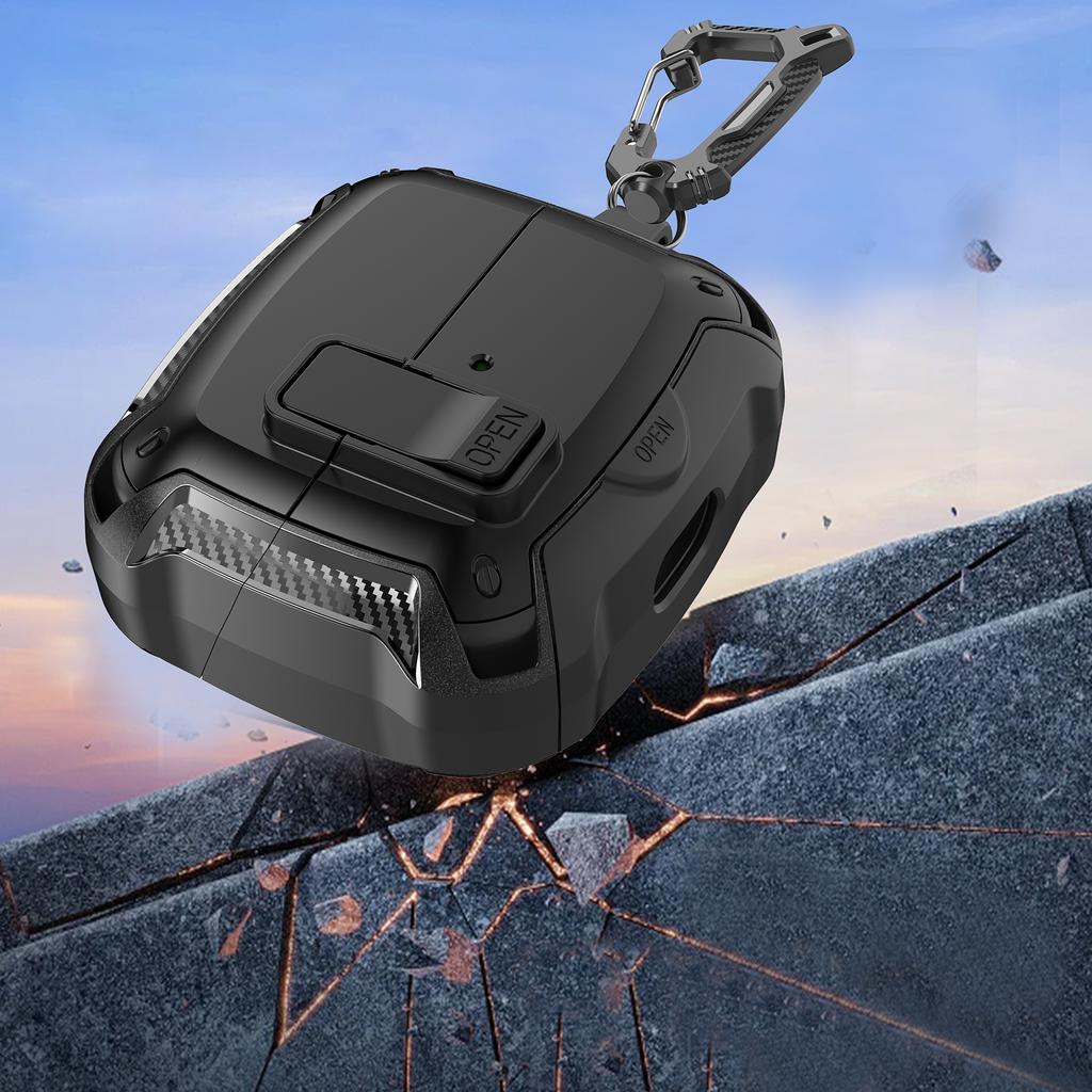For Samsung Galaxy Buds3 Pro/Buds3 Case TPU+PC Earphones Cover with Lock Switch Carabiner Phone Stand