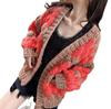 European Color Block Wave Pattern Chunky Knit Lantern Sleeve Cardigan for Autumn/Winter Women.