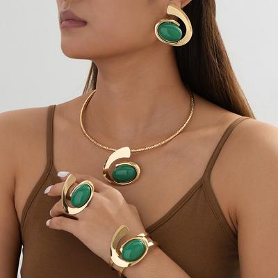 Spiralförmiges übertriebenes Halsketten-Ohrring-Armband-Ring-Set