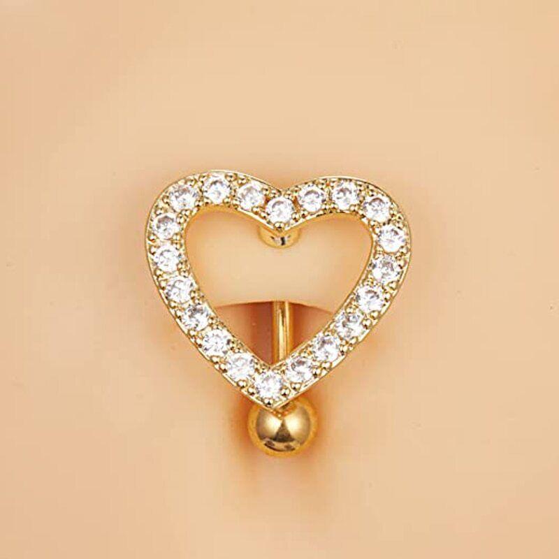 1PC Surgical Steel 14G CZ Reversed Bar Belly Button Ring Heart Navel Stud Piercing Ring Jewelry Sexy Umbilical Oreja Pircings
