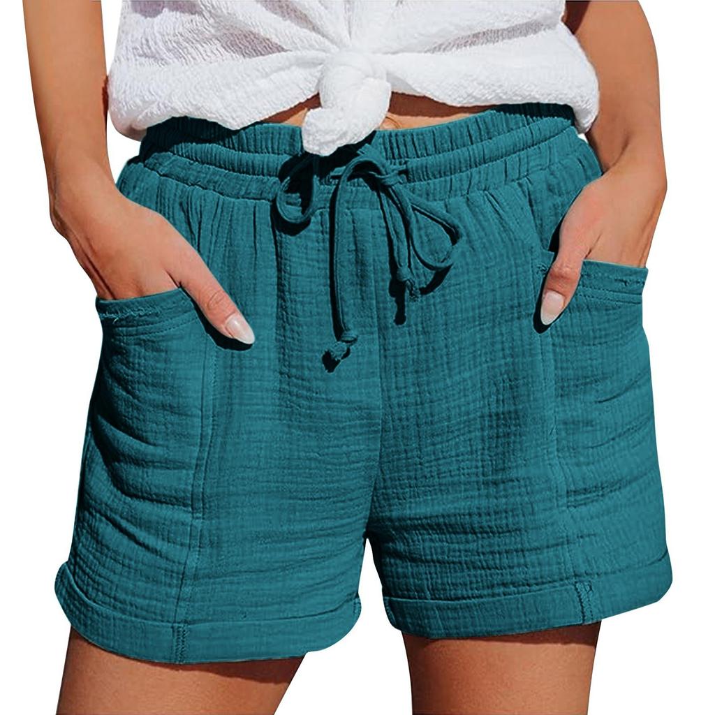 Shorts décontractés et confortables pour femme style bohème avec cordon de serrage et poches arrière pour l'été