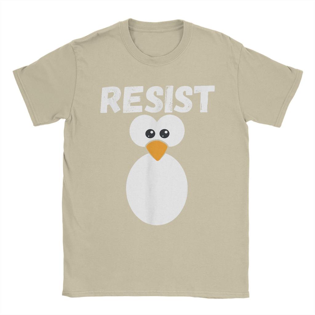 Humorous Funny Penguin Resist Cool T-Shirt Men Crewneck 100% Cotton T Shirt Protest Against Tariffs Short Sleeve Tees Gift merch