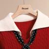 Women's Color Block Turn-down Collar Twist Knit Sweater