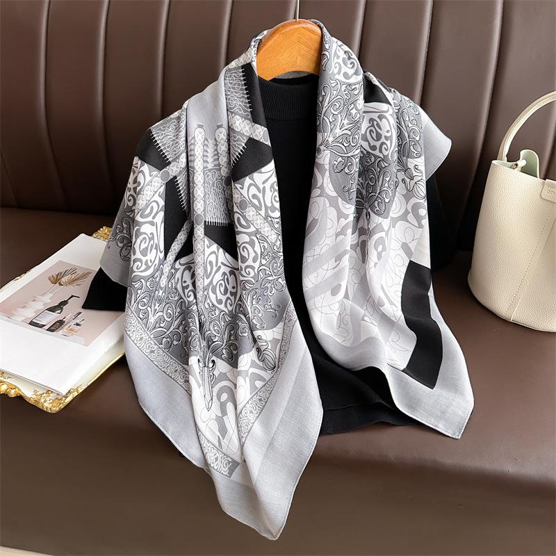 Printed chain 91 large square scarf simulation silk temperament versatile herringbone pattern sunshade shawl sunscreen scarf headscarf scarf