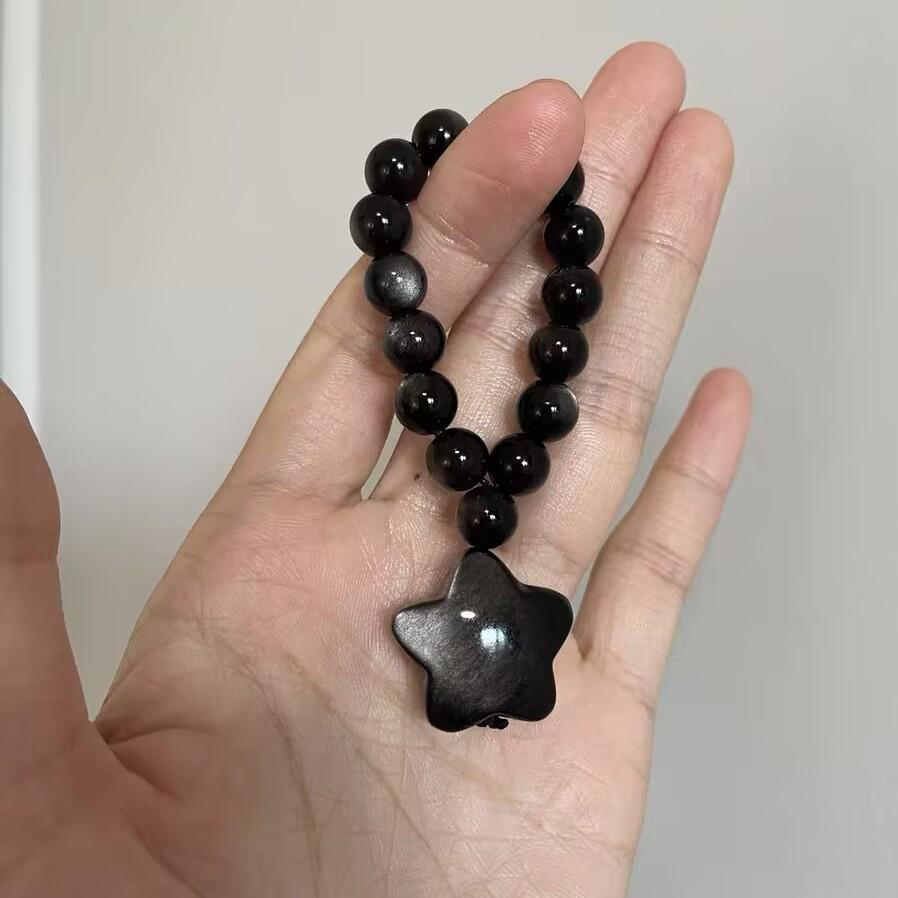 Vintage Adjustable Silver Obsidian Star Pendant Necklace – Cat's Eye Design for Couples