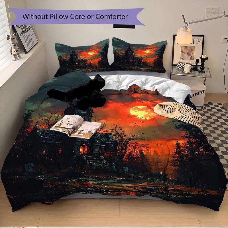 3pc Eerie Twilight Castle Cover Set - 1 Quilt Cover + 2 Pillowcases, All Seasons Bedroom Setting, Perfect for Home094