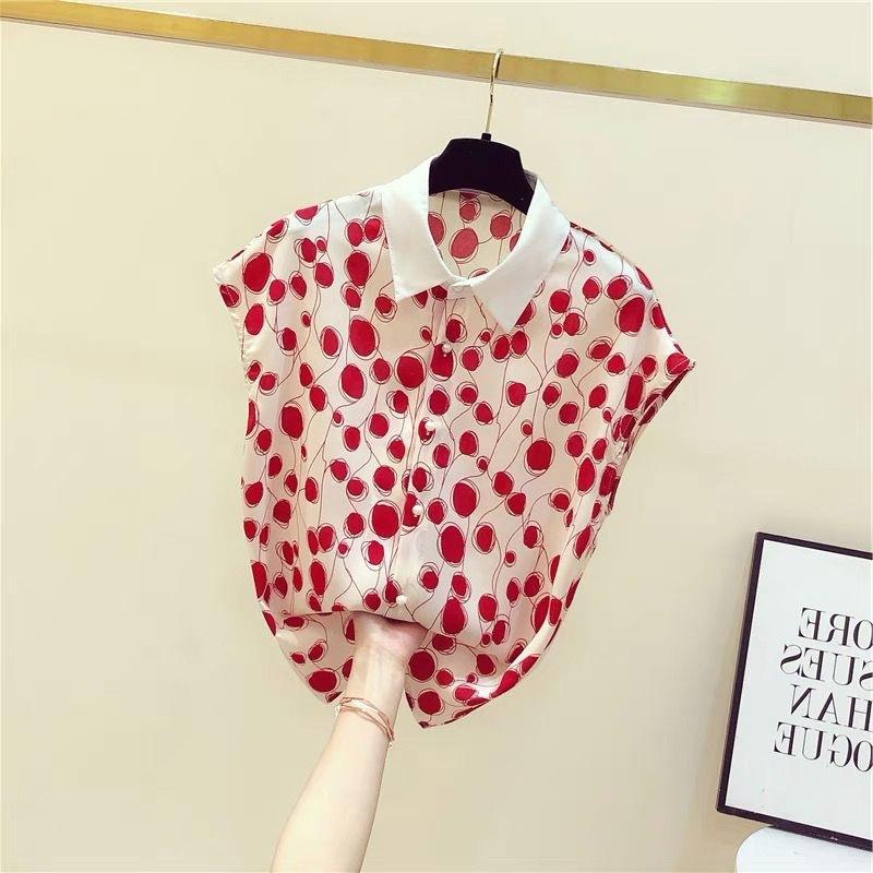 Dámské letní stylové halenky topy dámské ležérní krátký netopýří rukáv límeček Peter Pan puntíkovaný potisk blusas topy