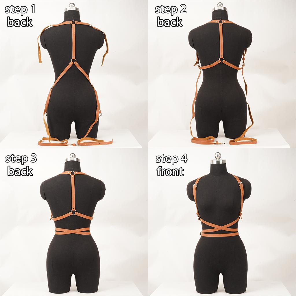 Brown Leather Harness Women Body Chest Strap – Adjustable Fashion Accessories