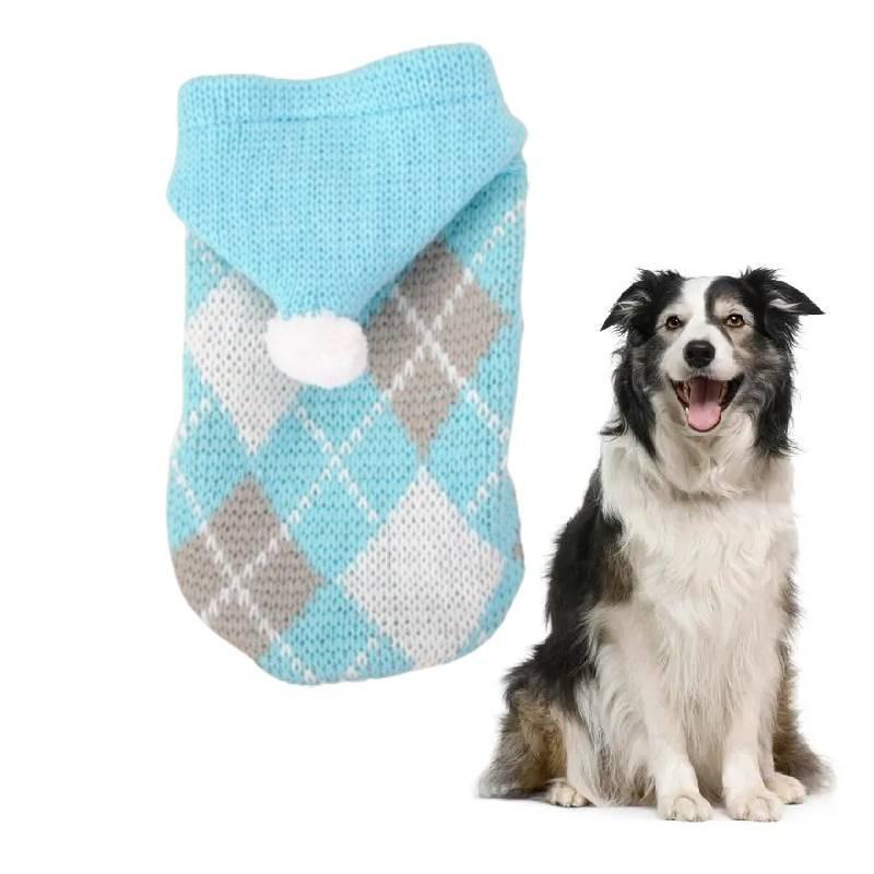 Stilvoller Hunde-Pullover mit Karomuster für den Winter, Farben Rosa, Rot, Blau erhältlich